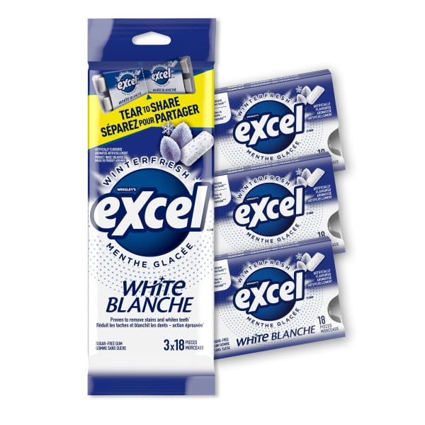 EXCEL White Winterfresh, Teeth Whitening Sugar Free Chewing Gum, 18 Pieces, 3 Packs