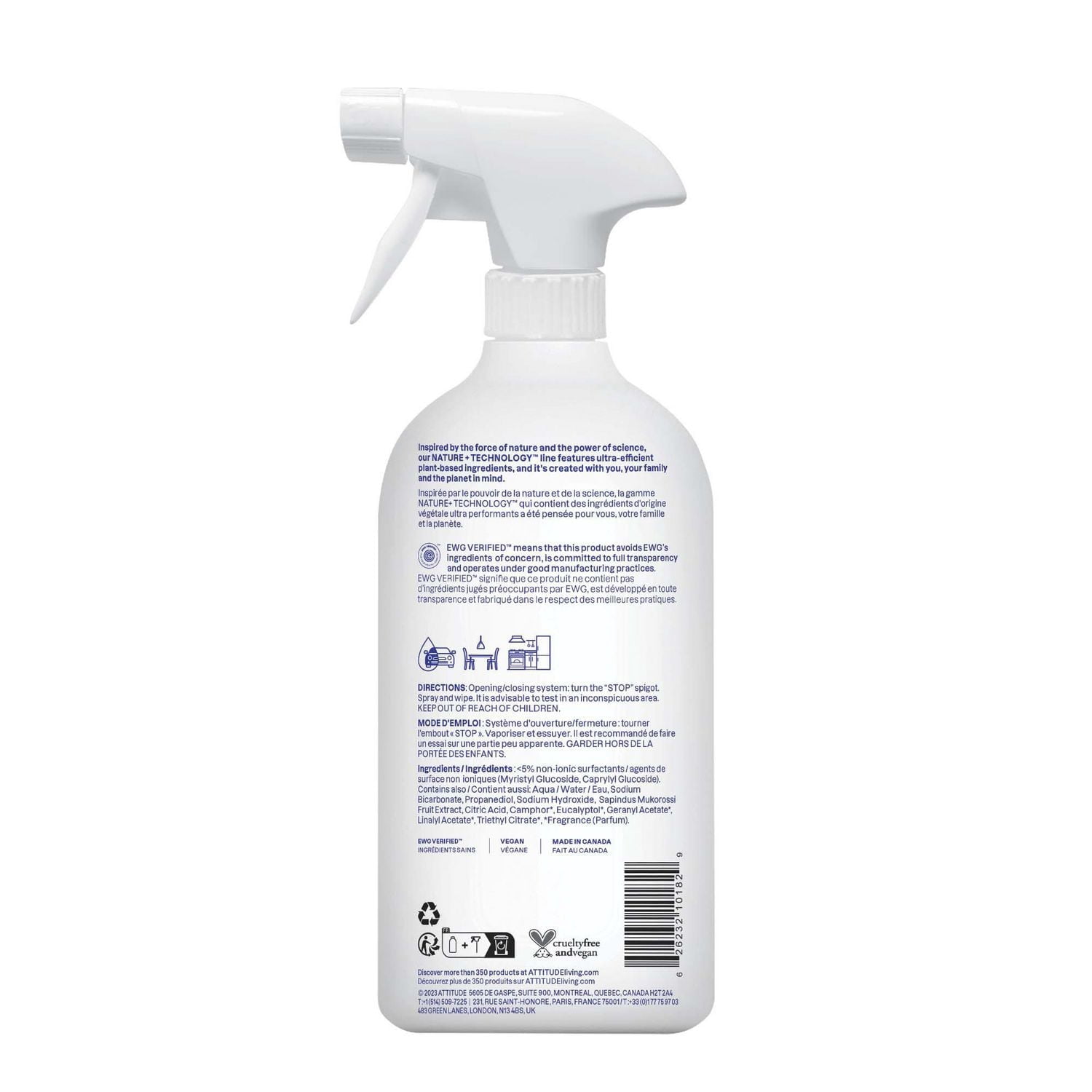 ATTITUDE nature+ technology, Nettoyant Tout-Usage, Vaporisateur, Nettoyant Naturel, Parfum de Lavande, 800ml
