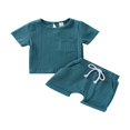 thumbnail image 3 of Pyjama pour Tout-Petit Garçon Fille en Lin à Manches Courtes T-Shirt Hauts Shorts Pantalons Unisexe Ensemble 2 Pcs, 3 of 10