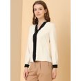 thumbnail image 4 of INSPIRE CHIC Women's Split Neck Pleated Front Contrast Color Blouse Tops, 4 of 6