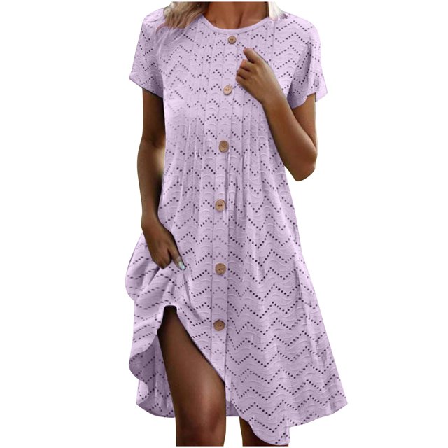 Mgmyaa Robe d'Été Décontractée pour Femme à Manches Courtes, Midi à Boutons, Robe de Plage, de Voyage et de Vacances