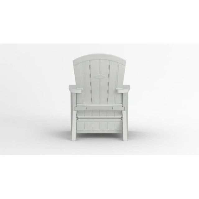 Suncast Adirondack Chair d'Extérieur avec Rangement Couleur Glace, Vue Orientée vers l'Avant d'Un Adirondack Chair en Résine Blanc à Multiples Parois avec un Dossier Ergonomique Incurvé à Lattes, de Larges Accoudoirs et un Rangement Intégré sous le Siège à texture grain de Bois, Résistant aux UV et Idéal pour Sièges de patio Ou de Terrasse.