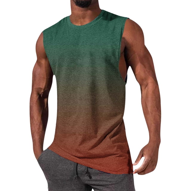 NTACZA Athletic Men Tank Tops Sleeveless Basic Shirt Sports Gradient Crew Neck Men Shirts L