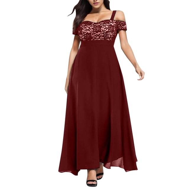 2025 Femmes Grande Taille Robes de Soirée Froides pour Femmes Formelles Grande Taille Épaule Dentelle Florale Maxi Manches Longues Robe Grande Taille pour Femmes Fête Soirée Longue