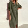 thumbnail image 1 of Jusqu'à 65 % de Rabais! Robes d'Été Mode pour Femmes 2024 Grande Taille Printemps et Col à Revers Robe en Coton et Lin à Boutons Décontractée avec Poches Robe Chemise à Manches Courtes, 1 of 6