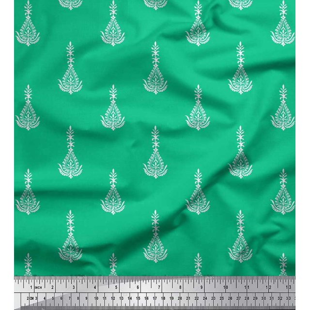 Soimoi Tissu Satin Modal Feuilles & Floral Imprimé 1 Yard 42 Pouces de Large