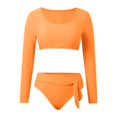 thumbnail image 3 of Maillot anti-UV à Manches Longues pour Femme - Ensemble de Bikini Taille Haute, Haut Court avec Protection Solaire, Couleurs Néon, Tenue de Plage Rétro Aguichant, 3 of 4
