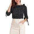 thumbnail image 1 of Unique Bargains Women's Ruffled Neck Half Sleeve Sheer Summer Polka Dots Blouse Tops, 1 of 5