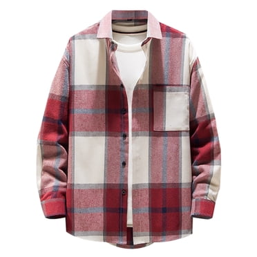 EGNMCR Vestes pour Hommes Chemise-Veste en Laine à Carreaux Décontractée à Simple Boutonnage pour Homme Haut