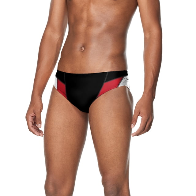 Speedo Men's Adult Edge Splice Brief - Team Black/Red, Size: 28