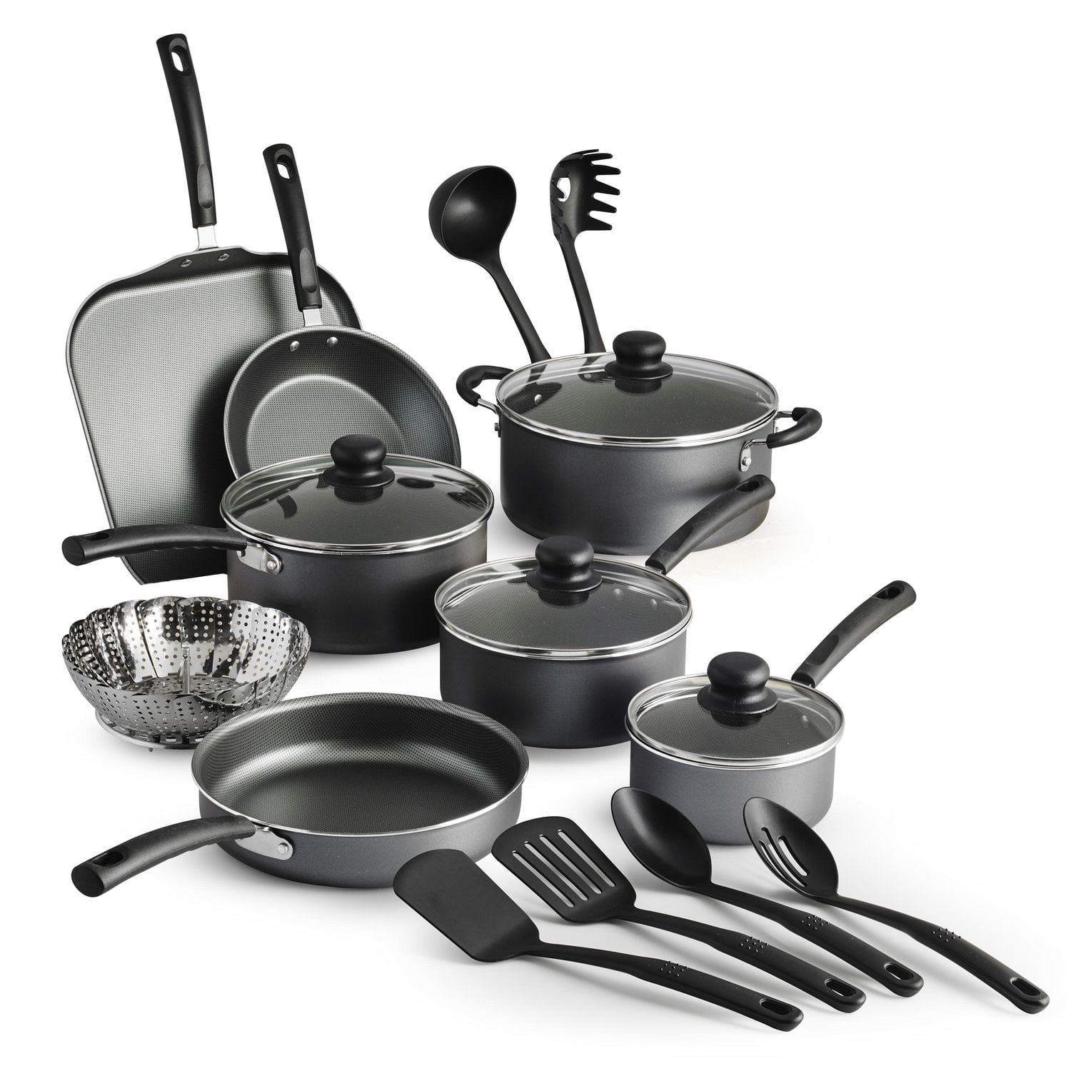 Tramontina PrimaWare 18 Pc Aluminum Nonstick Cookware Set – Steel Gray
