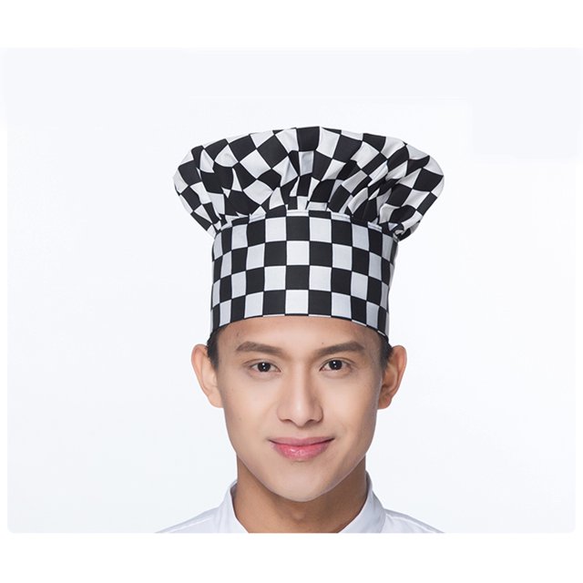 Chef Hat Adult Adjustable Elastic Baker Kitchen Cooking Chef Cap(Black and white grid)