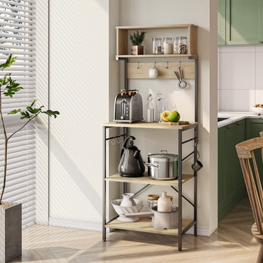 Bestier 5 Tier Kitchen Baker's Rack, 60.5" Microwave Stand with Hooks, Oak Light