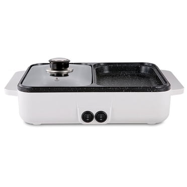 Graflsoa Gril Électrique Compact 2 L à Double Usage et Fondue Chinoise, Puissance 1200 W, Rose/blanc, 110 V/220 V, Alliage d'Aluminium, Batterie de Cuisine Multifonction pour Dortoirs et Maisons