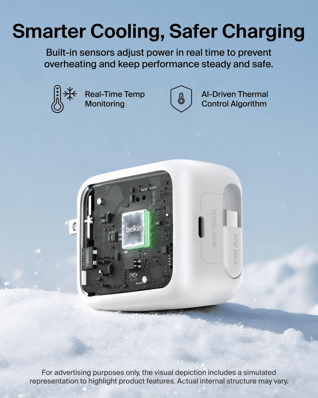 Belkin Chargeur mural 67 W à double ports USB-C avec câble USB-C rétractable (75 cm / 29,5 po), blanc