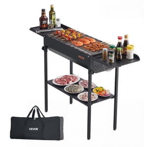 VEVOR Grill pliable de charbon de bois, Portable Barbecue de charbon avec hauteur réglable & Tables latérales pliantes, acier à haute température recouvert de poudre BBQ Grills pour les fêtes de camping