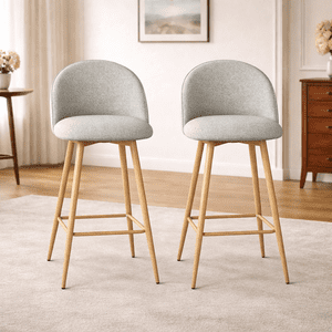 Homy Casa Sleek Modern Bar Stools, 26 in. Seat Height, Set of 2 with Fabric Upholstery