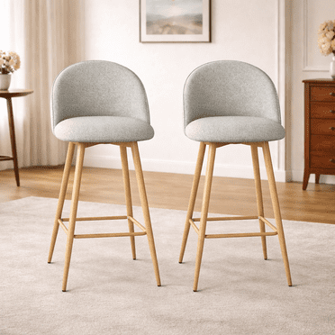 Homy Casa Sleek Modern Bar Stools, 26 in. Seat Height, Set of 2 with Fabric Upholstery