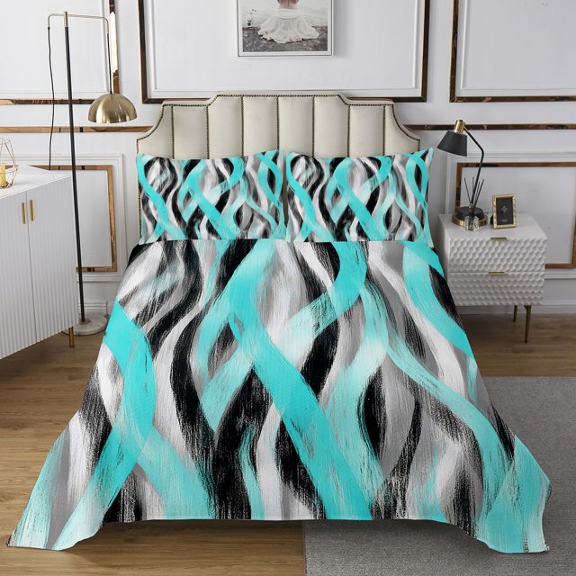 Erosebridal Abstract Stripe Coverlet Set King,Modern Lines Bedding Set,Contemporary Art Decor,Breathable,3 Pieces