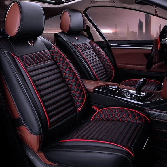 Leadwolf Car Seat Covers Leather Set Universal for Honda for Civic 2005-2011 5 Seats Waterproof Premium Leather Front and Back Seat Protectors Black and Red