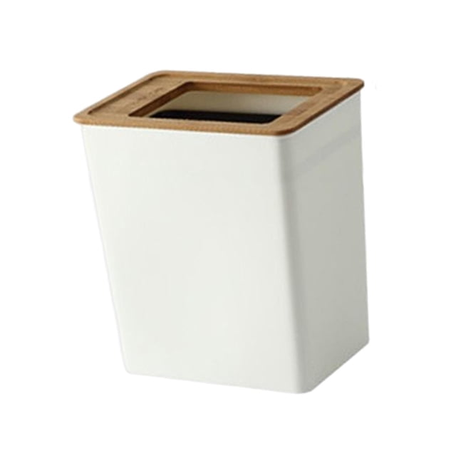 Bamboo Lid Trash Can Durable Anti Skid Wastebasket ,Garbage Container Bin For Kitchen Indoor Outdoor Small