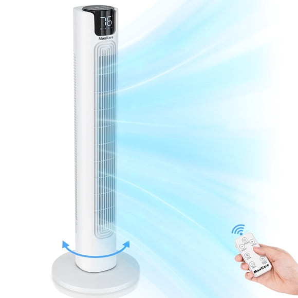 36" Tower Fan with 24H Timers, 75° Oscillating Cooling Fan with LED & Remote, 4 Modes, 3 Speeds, 50dB Quiet for Home, White
