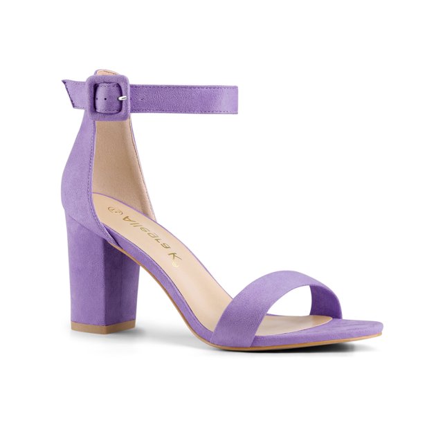 BLISSFUL STEP Women's Shoes Ankle Strap Block Heel Buckle Open Toe Sandals Purple 9