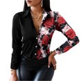 thumbnail image 4 of Women Blouses Short Sleeve Long Sleeve Shirts for Women Button Down V-Neck Floral Graphic Contrast Color Novelty Fall Blouses Fall Shirts Women Graphic Long Sleeve Blouses for Women, 4 of 7