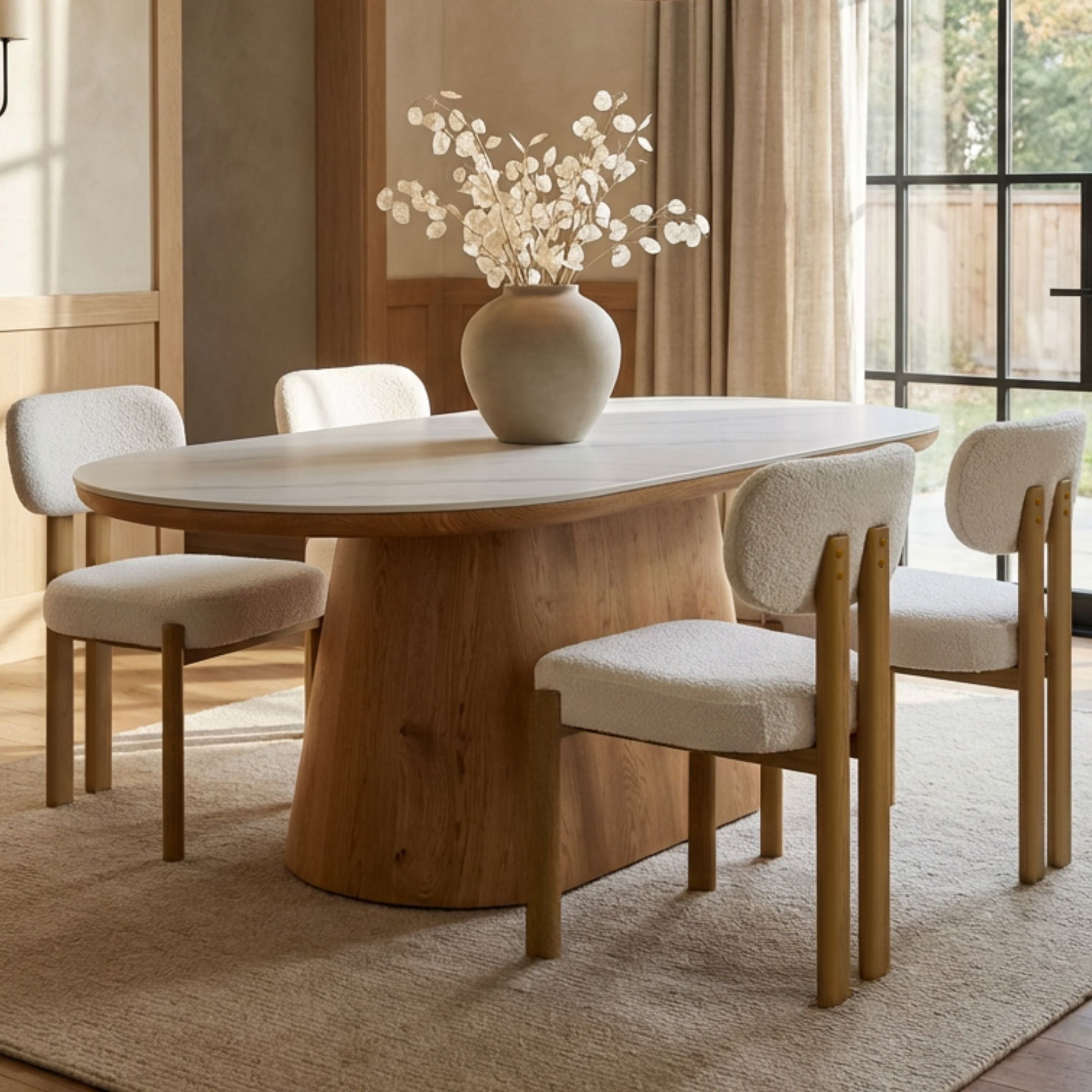 Denner Table Aykah Lumera Dining Table, Sintered Stone Top with Pedestal Base (Honey ...