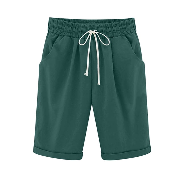 Timegard Shorts for Women Plus Size Summer Ruched Casual Fitting Elastic Waist Half Pants with Pockets