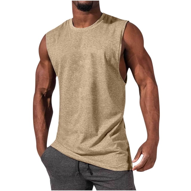 Gibobby Men's Tank Tops Quick Dry Sleeveless Workout Muscle Shirt Athletic Bodybuilding Gym Performance Tee Shirts(Beige,M)