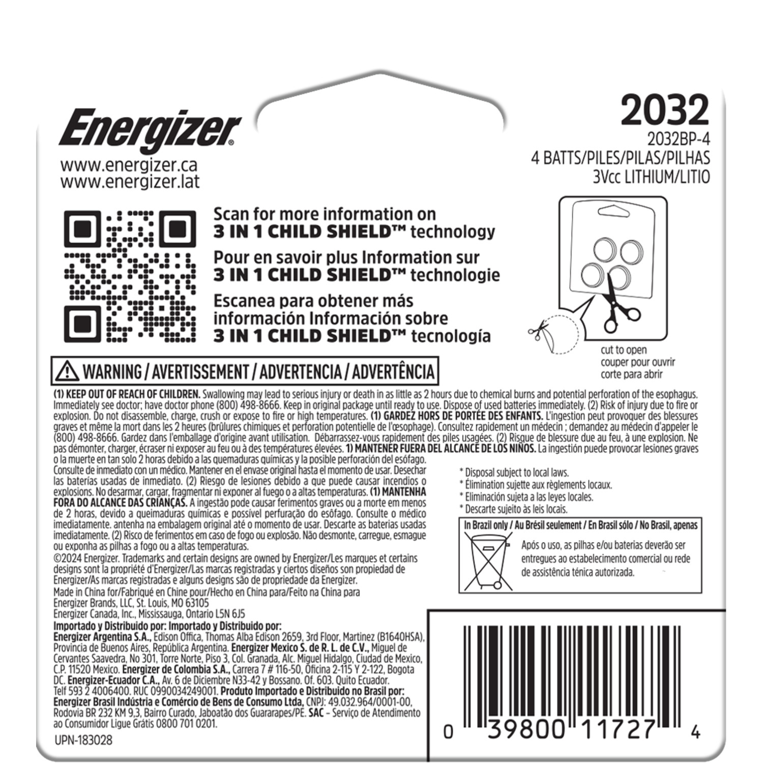 Pile miniature Energizer 2025 au lithium, emballage de 4