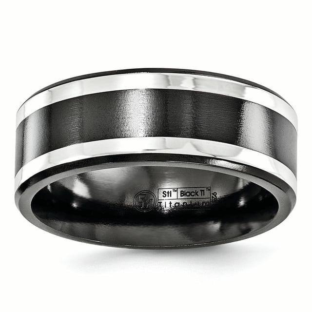 Edward Mirell Titanium Black Ti & Sterling Silver Inlay 9mm Band Size 9