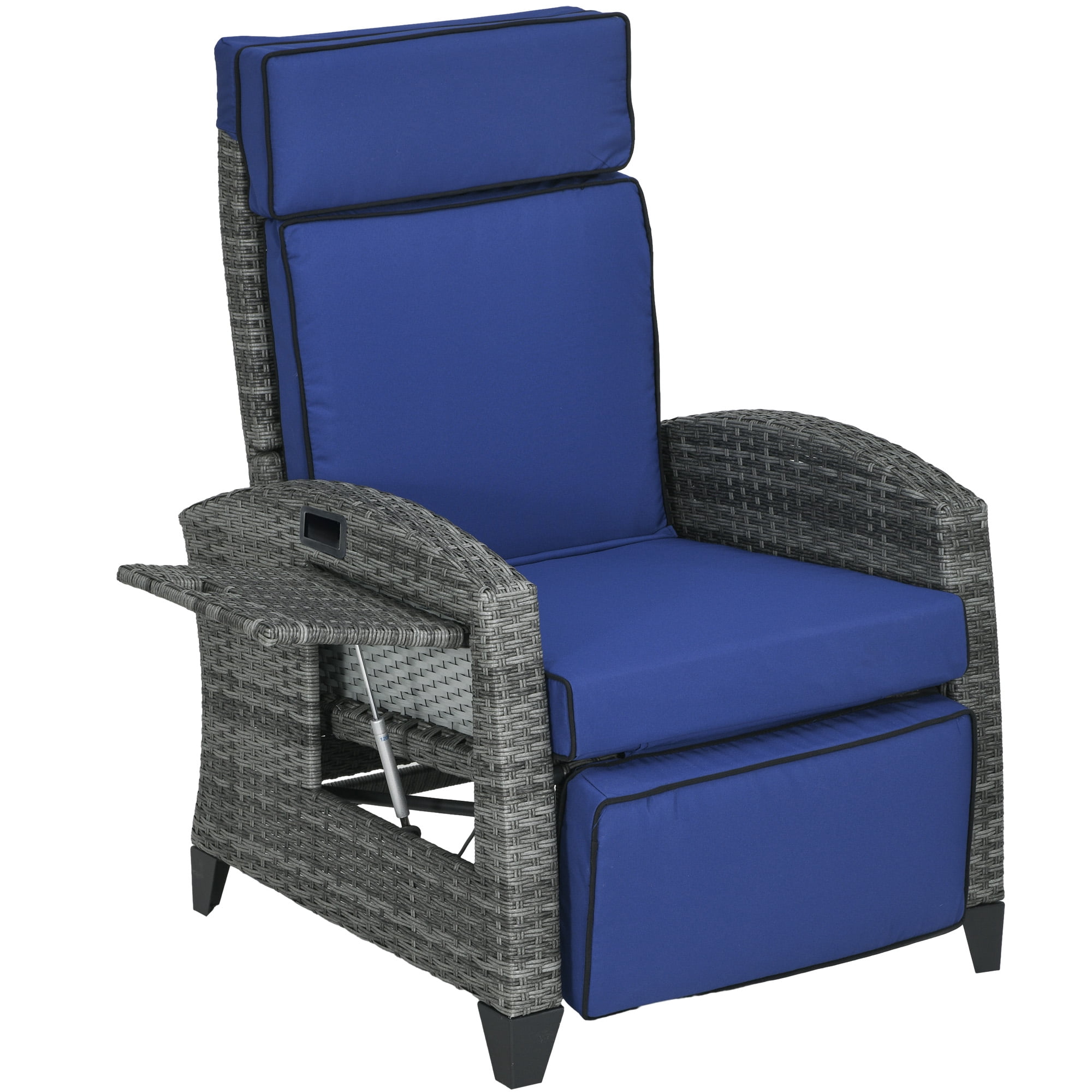 Outsunny Fauteuil Inclinable d'Extérieur avec Dossier Réglable, Coussin, Bleu