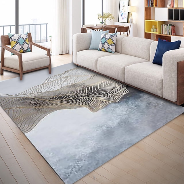 Modern Abstract Area Rug, Non-Shedding Living Room Bedroom Dining Home Office Crystal Velvet Carpet, 6.5' x 10', White / Gary