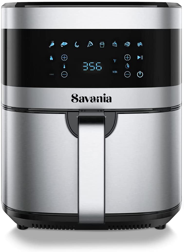 Savania 5.8 Quart Air Fryer, Digital Touch Screen, Black - Non-stick Basket, Shake Reminder Function