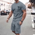 thumbnail image 2 of Men's Suits 2 | 2024 Summer Tracksuit for Men Plus Size Short Sleeve O Neck Athletic Suit Casual Color Block Drawstring Waist Tracksuit Set, 2 of 6