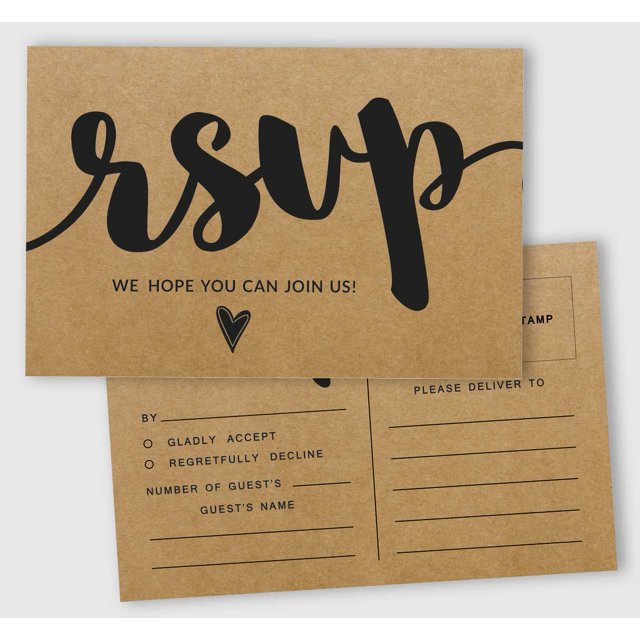 Inkdotpot 50 Blank RSVP Postcards Rustic Kraft Script Style Print 4"X6" Response Cards,RSVP Reply Card For Wedding,Bridal Shower,Baby Shower