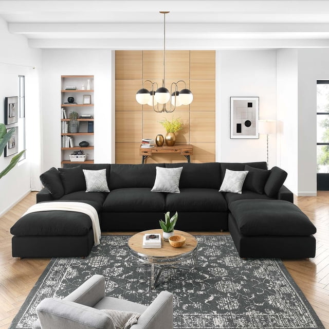 Modway Commix 6-Piece Down Filled Overstuffed Sectional Sofa in Black