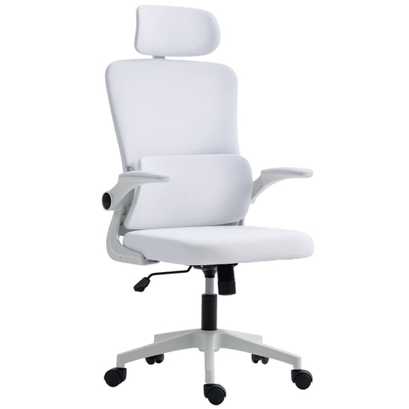 Vinsetto Mesh Office Chair with Headrest, Lumbar Support, Cream White