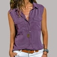 thumbnail image 2 of Leutsin Femmes Décontracté Uni Sans Manches Col Rabattu Poches Boutons Chemise Hauts, 2 of 3