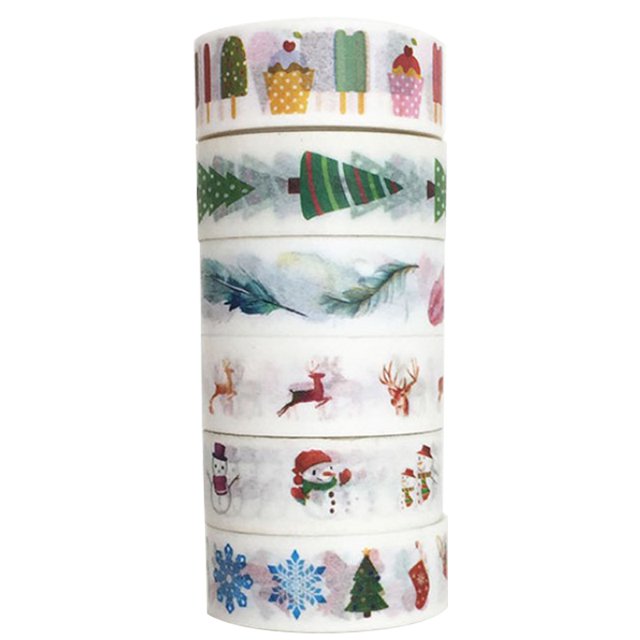 Coofit 6 Rolls Christmas Masking Planner Tape Cute Tearable Cartoon Craft Tape