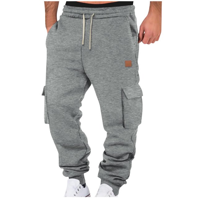 AherBiu Sweatpants For Men Fleece Lined Drawstring Elastic Waisted Joggers With Multi Pockets Outdoor Gym Workout Cargo Pants