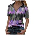 thumbnail image 1 of AMERTEER Mode Femmes Été Imprimé Manches Courtes Fermeture Éclair Col à Revers T-Shirt Tops T-Shirt pour Femmes, 1 of 3