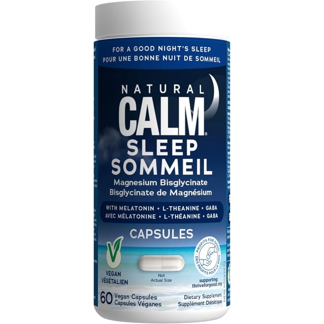 Natural Calm Magnesium Bisglycinate Sleep Supplement Capsules,Rest Support, Improves Sleep Quality, Easy to Digest Magnesium Bisglycinate , 60 Capsules