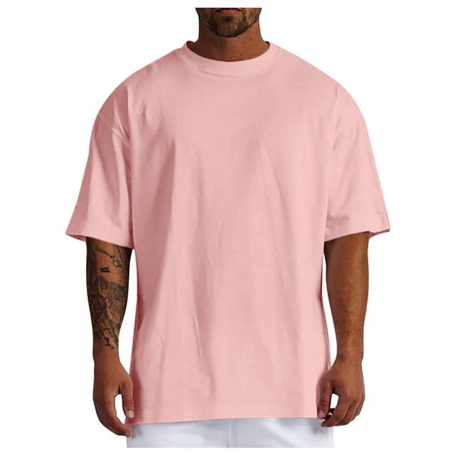 Men T Shirts Male Summer Pure Oversized Shirt Solid Color Large Size Short Sleeve Round Shoulder Top