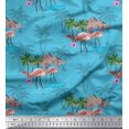 thumbnail image 1 of Soimoi Blue Poly Georgette Fabric Palm Tree, & Flamingo Bird Printed Fabric 1 Yard 42 Inch Wide, 1 of 3