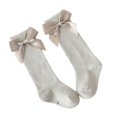 thumbnail image 2 of Little Girls Stockings  Plain Color/Patchwork Side Bow-Knot Midi Tube Socks  Breathable Elastic Knee-Length Socks, 2 of 8