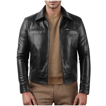 Pisexur Veste en Similicuir Homme Homme Poche à Glissière Vêtements en Cuir Artificiel Manches Longues Sans Capuchon Automne et Hiver Manteau Ample Veste de Moto