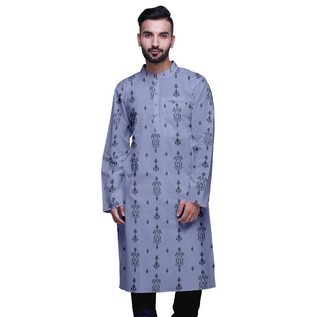 Atasi Kurta Imprimé pour Hommes Col Mandarin Popeline de Coton Kurta Chemise Décontractée